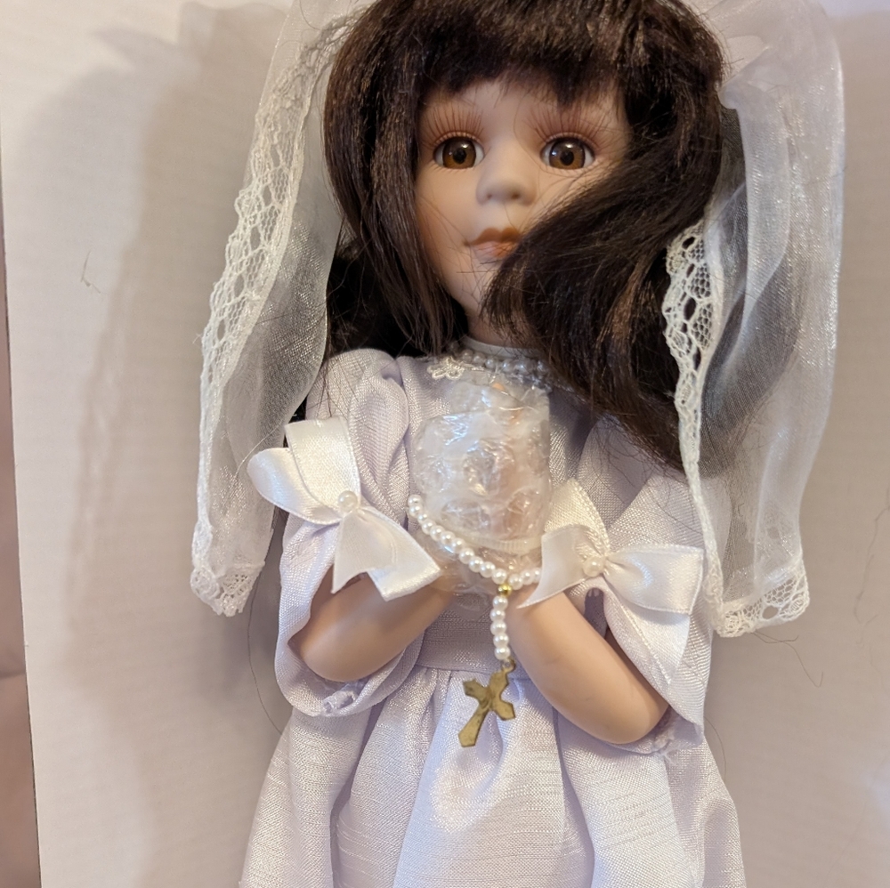 Elegant White Doll with Veil and Cross